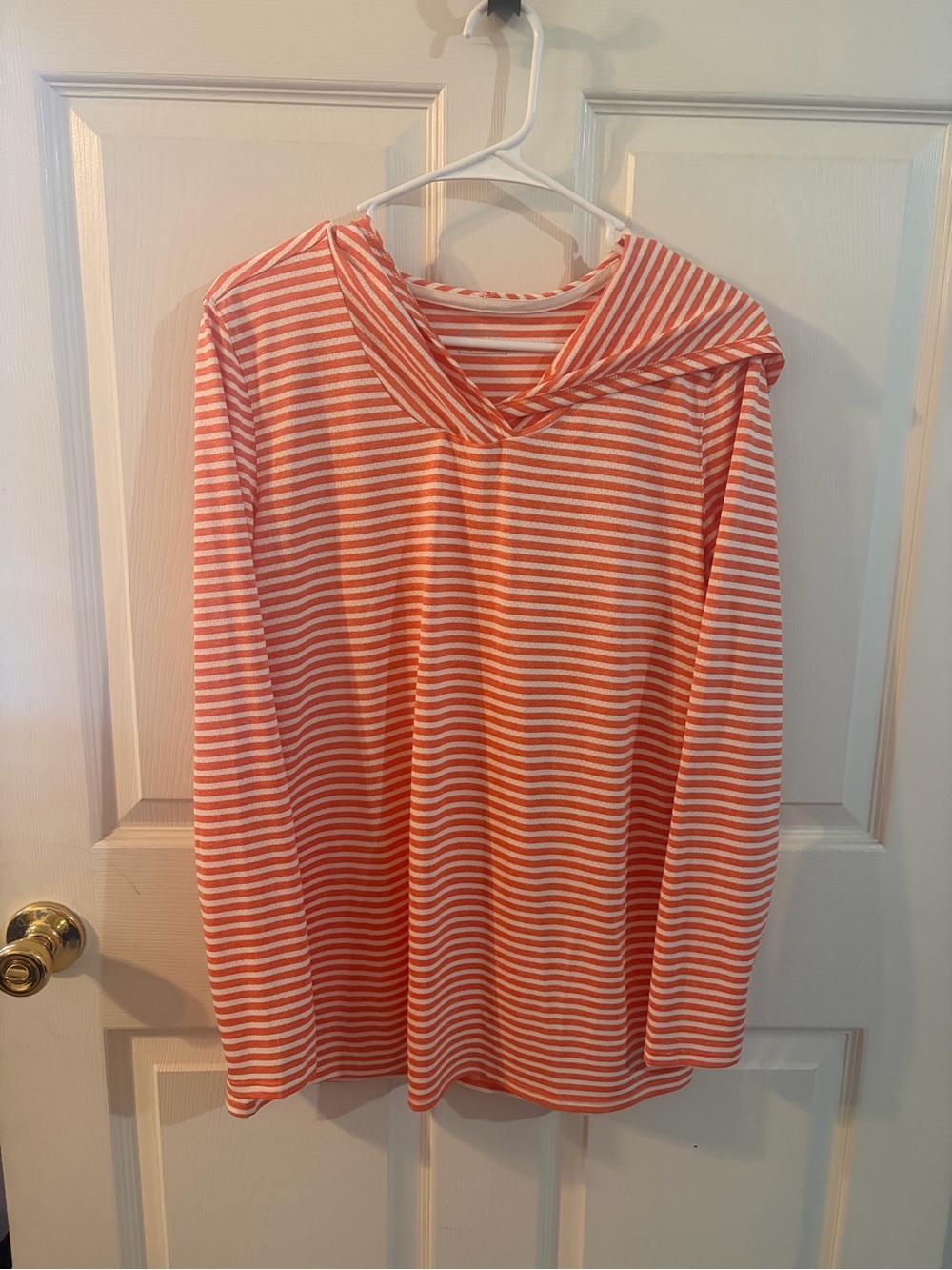 Eddie Bauer Orange White Striped Lightweight Hooded Top XL